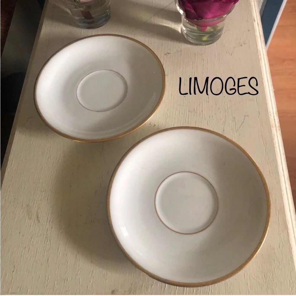 LIMOGES Gold Rim Bone China Teacup Saucer Plates